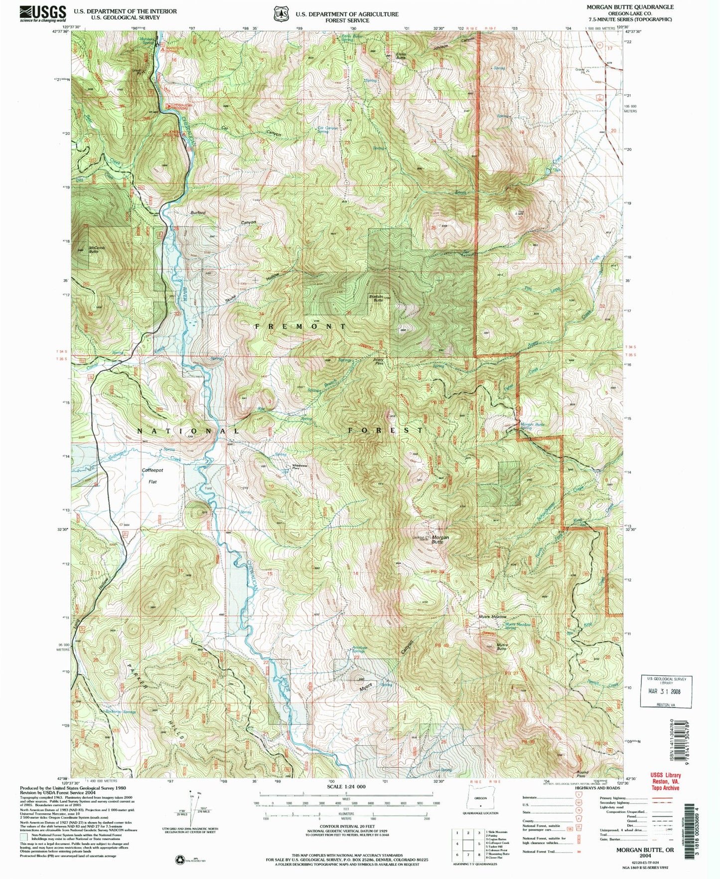 Classic USGS Morgan Butte Oregon 7.5'x7.5' Topo Map Image