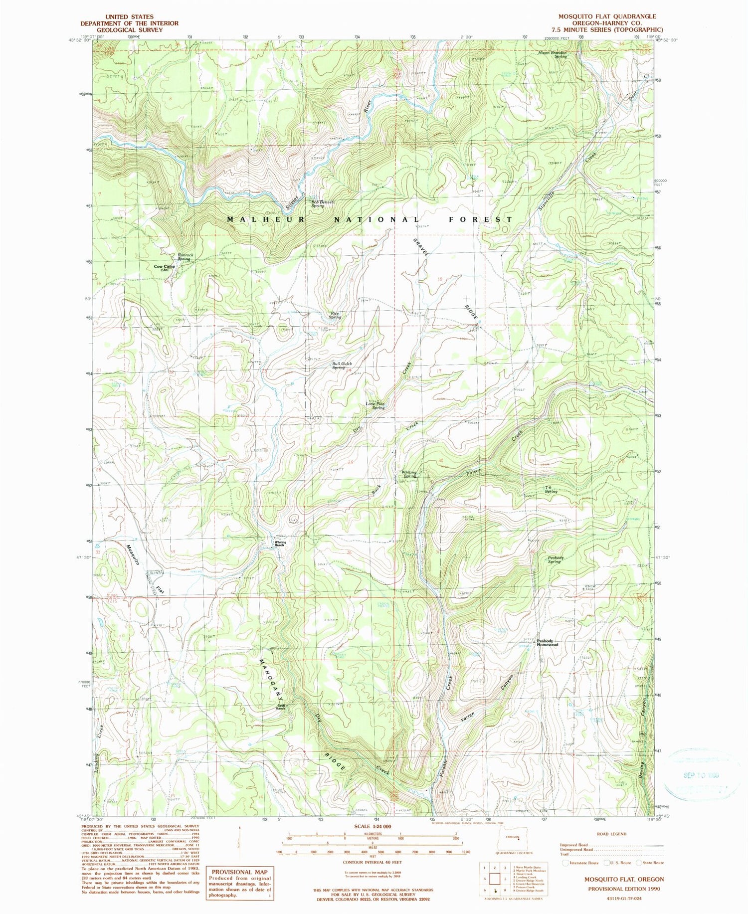 Classic USGS Mosquito Flat Oregon 7.5'x7.5' Topo Map Image
