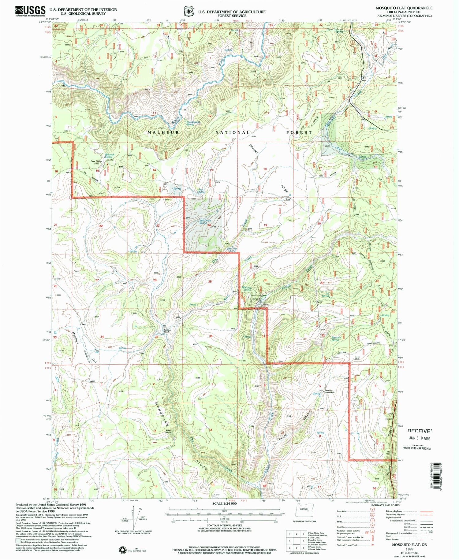 Classic USGS Mosquito Flat Oregon 7.5'x7.5' Topo Map Image
