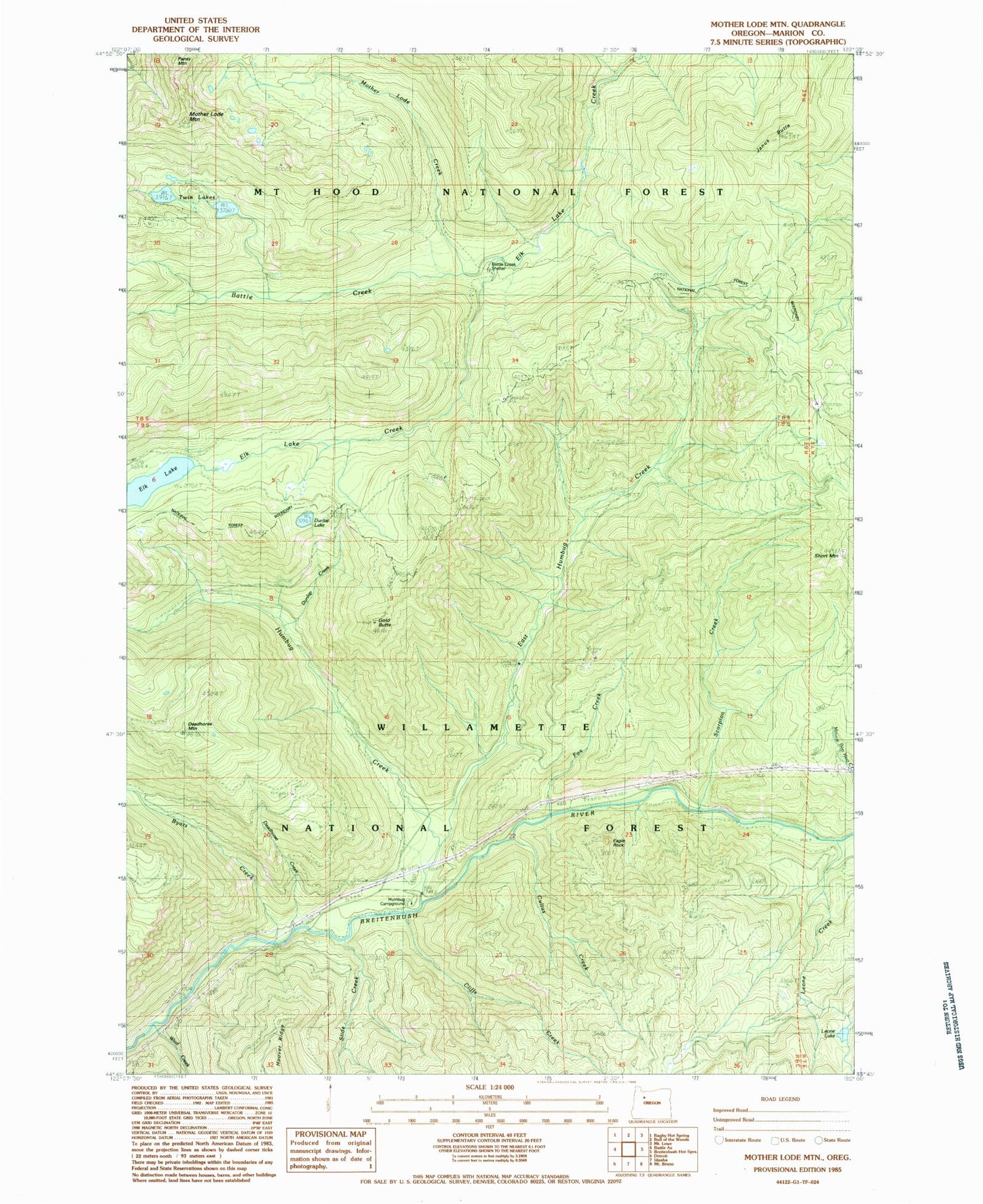 Classic USGS Mother Lode Mountain Oregon 7.5'x7.5' Topo Map Image