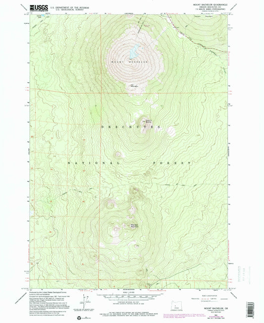 Classic USGS Mount Bachelor Oregon 7.5'x7.5' Topo Map Image
