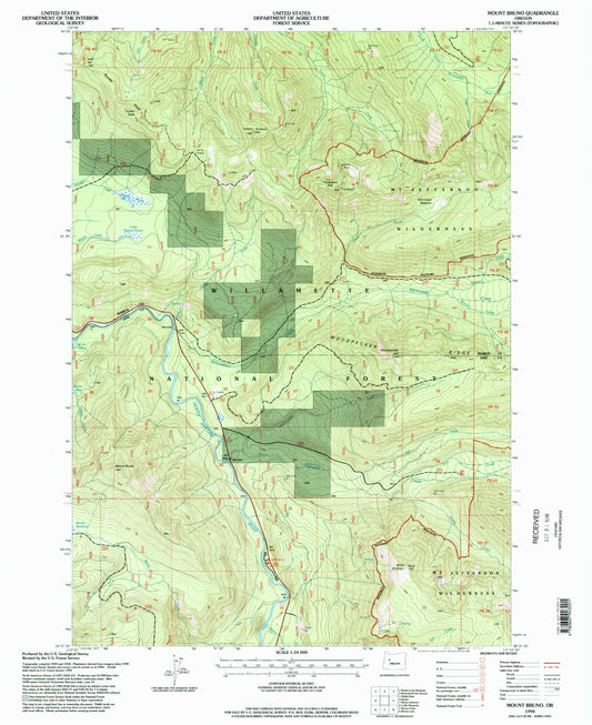 Classic USGS Mount Bruno Oregon 7.5'x7.5' Topo Map Image