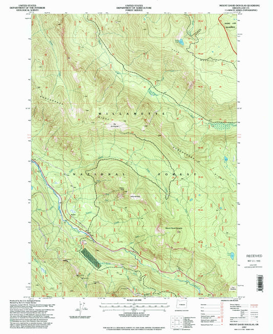 Classic USGS Mount David Douglas Oregon 7.5'x7.5' Topo Map Image