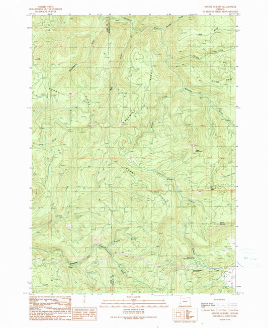 Classic USGS Mount Gurney Oregon 7.5'x7.5' Topo Map Image