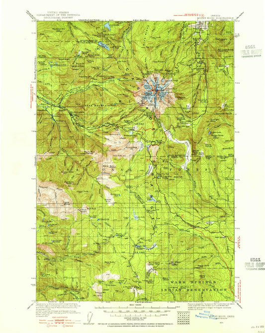 Historic 1924 Mount Hood Oregon 30'x30' Topo Map Image
