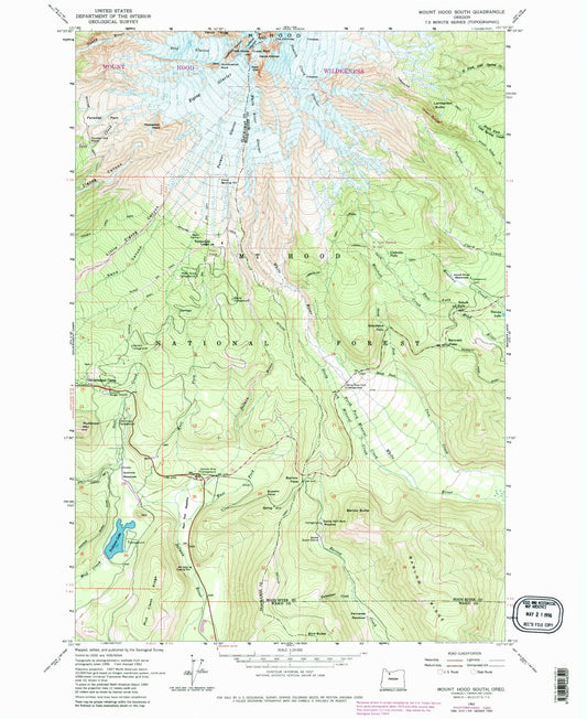 USGS Classic Mount Hood South Oregon 7.5'x7.5' Topo Map Image