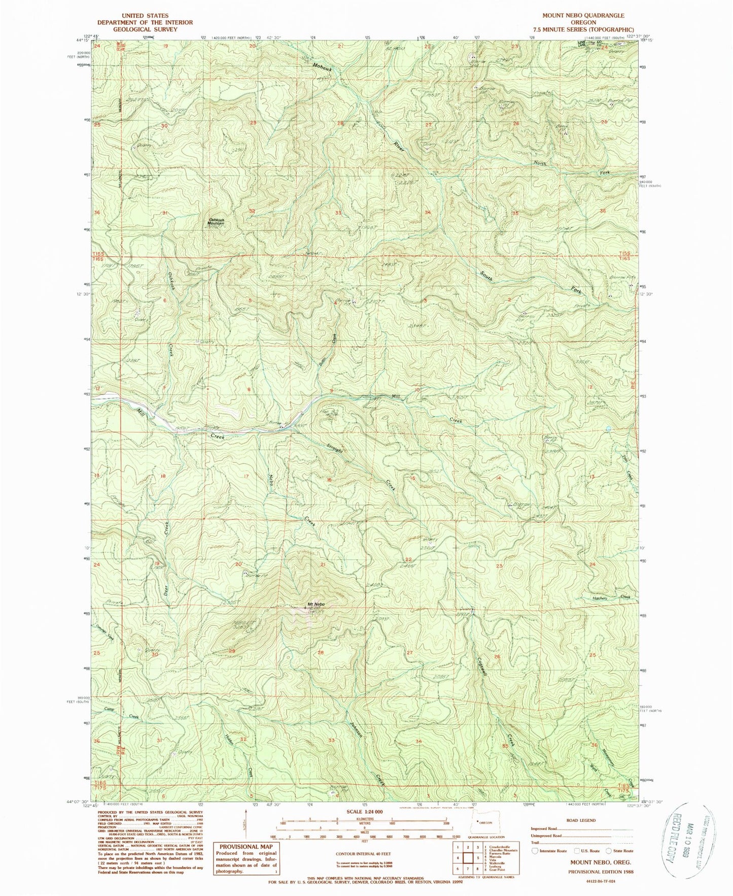 Classic USGS Mount Nebo Oregon 7.5'x7.5' Topo Map Image