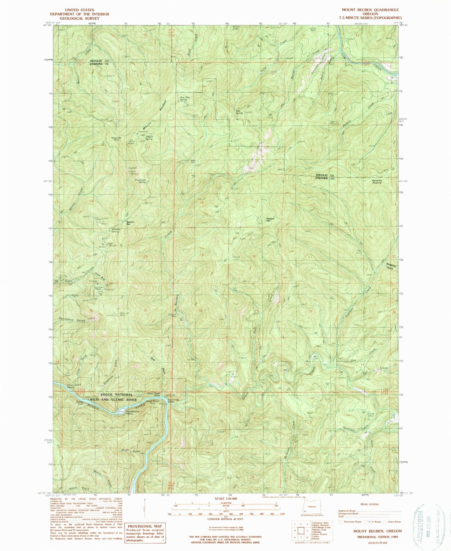 Classic USGS Mount Reuben Oregon 7.5'x7.5' Topo Map Image