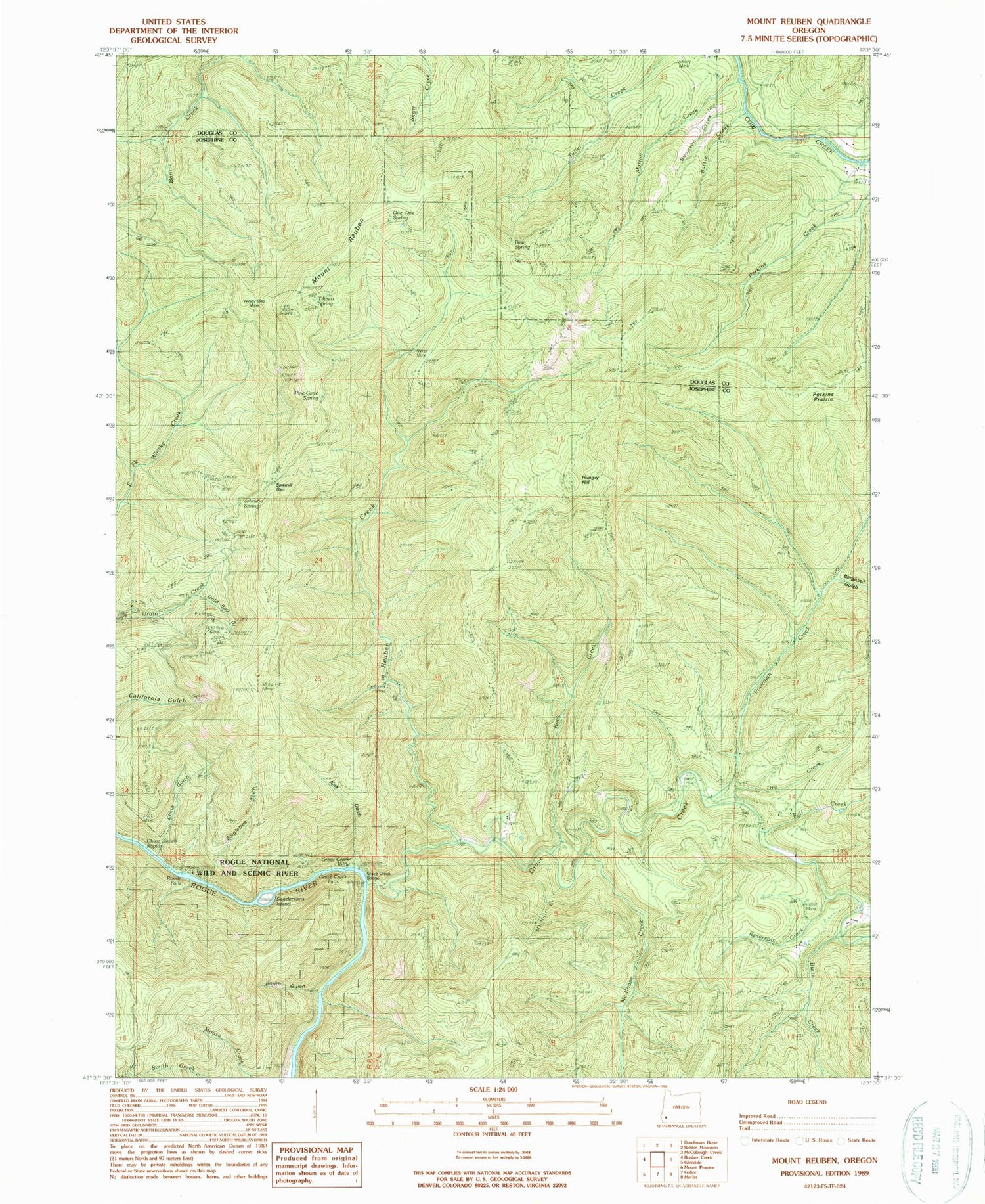 Classic USGS Mount Reuben Oregon 7.5'x7.5' Topo Map Image