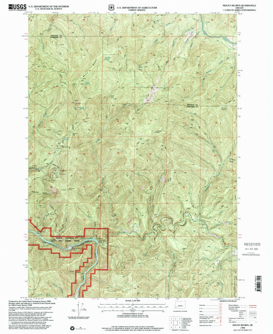 Classic USGS Mount Reuben Oregon 7.5'x7.5' Topo Map Image