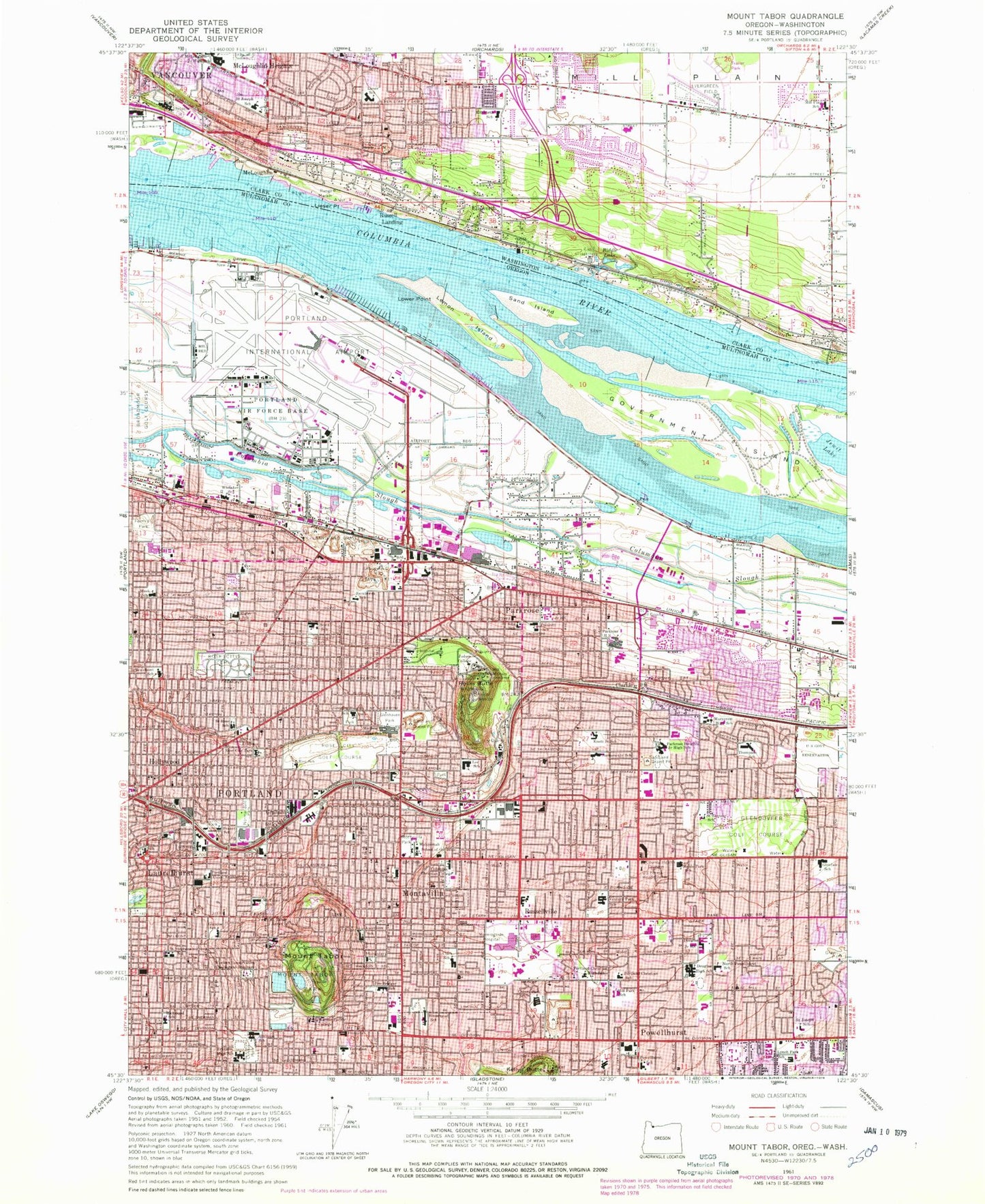 Classic USGS Mount Tabor Oregon 7.5'x7.5' Topo Map Image