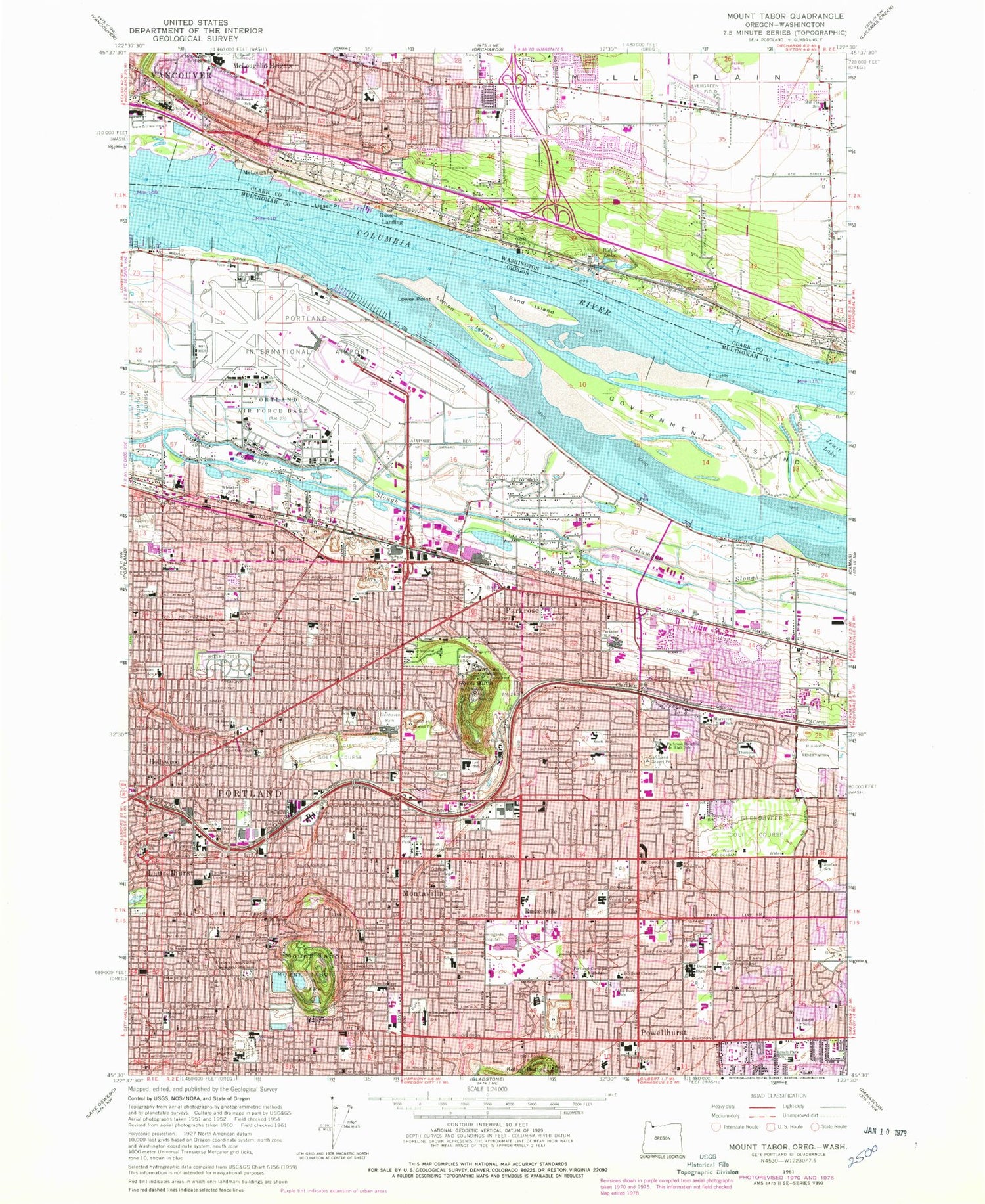 Classic USGS Mount Tabor Oregon 7.5'x7.5' Topo Map Image