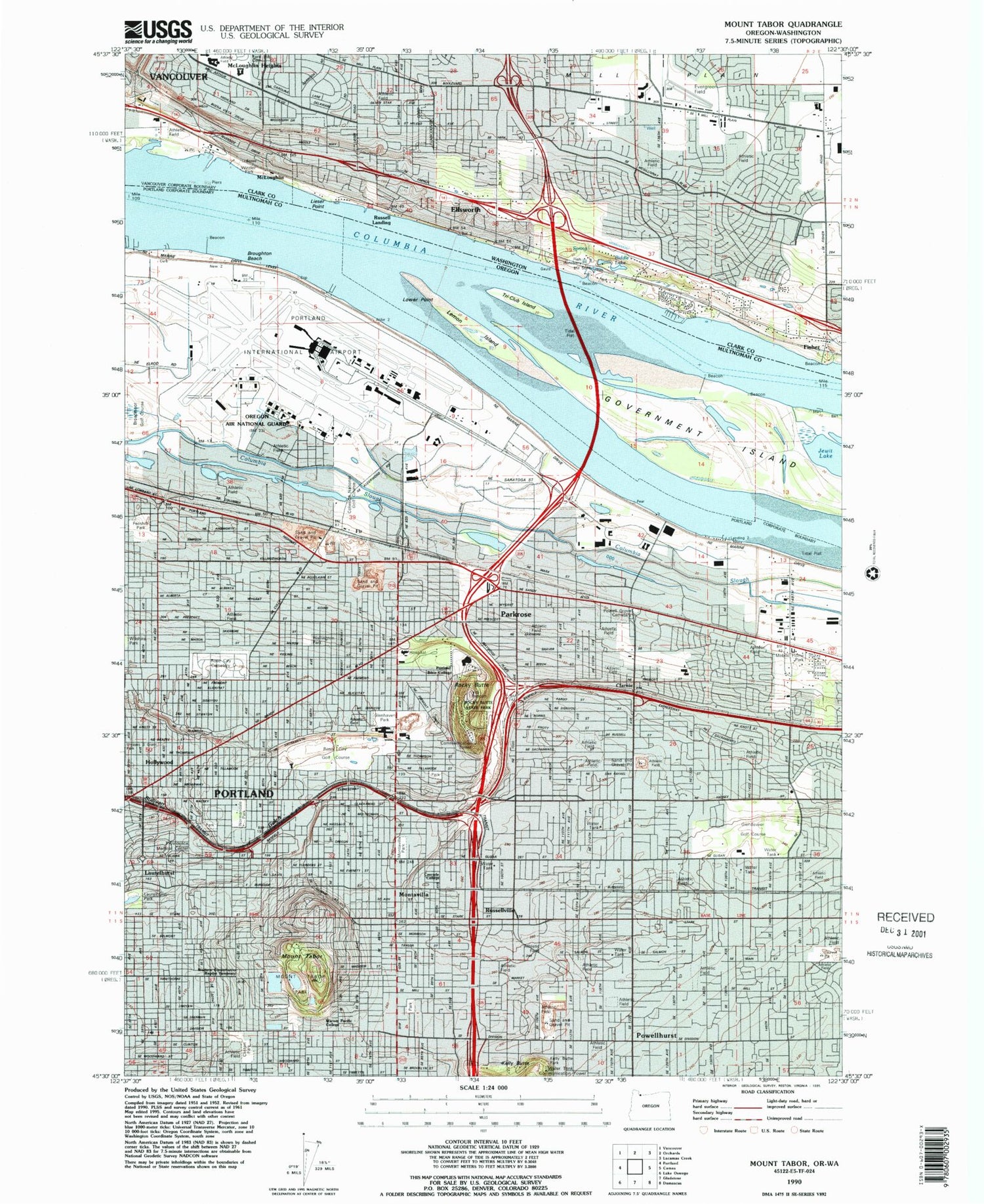 Classic USGS Mount Tabor Oregon 7.5'x7.5' Topo Map Image