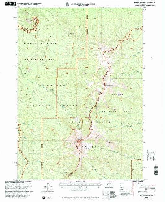 Classic USGS Mount Thielsen Oregon 7.5'x7.5' Topo Map Image