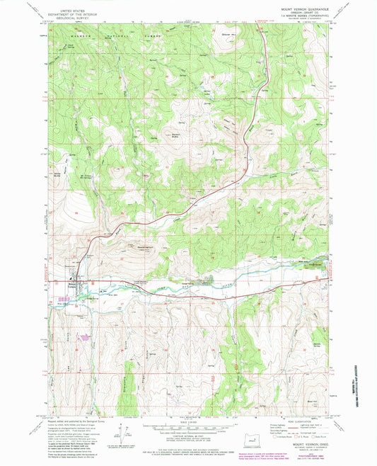 Classic USGS Mount Vernon Oregon 7.5'x7.5' Topo Map Image