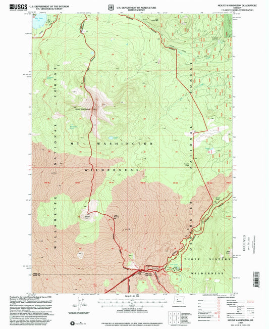 Classic USGS Mount Washington Oregon 7.5'x7.5' Topo Map Image