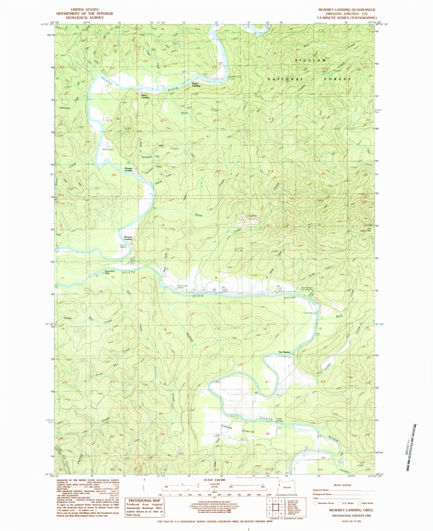 Classic USGS Mowrey Landing Oregon 7.5'x7.5' Topo Map Image