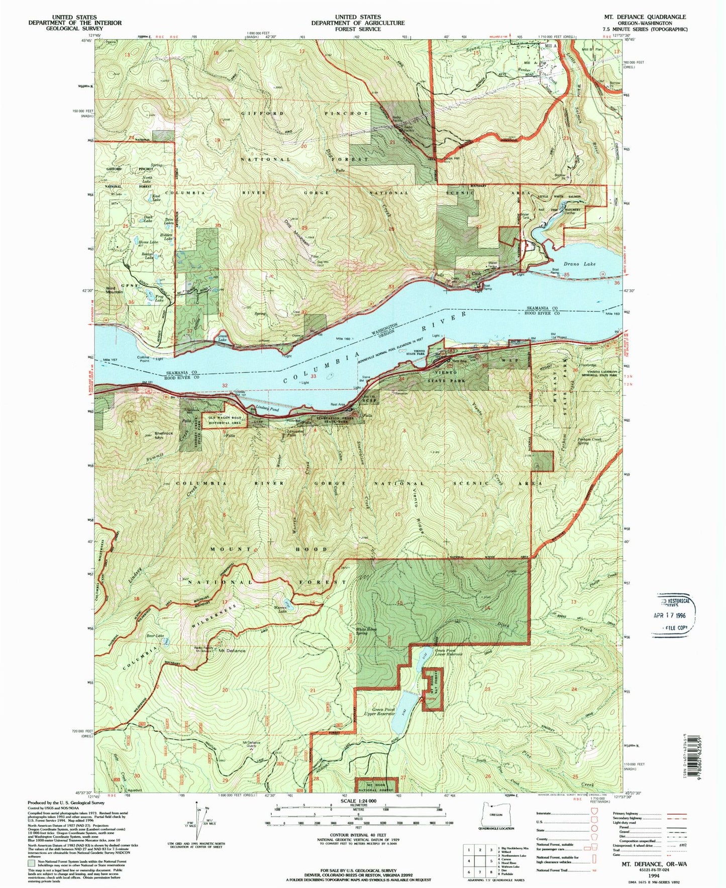 Classic USGS Mount Defiance Oregon 7.5'x7.5' Topo Map Image