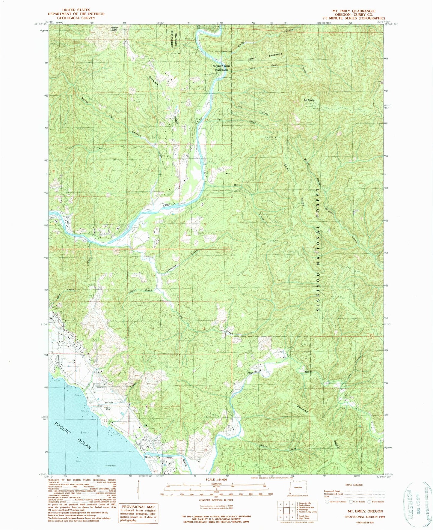 Classic USGS Mount Emily Oregon 7.5'x7.5' Topo Map Image
