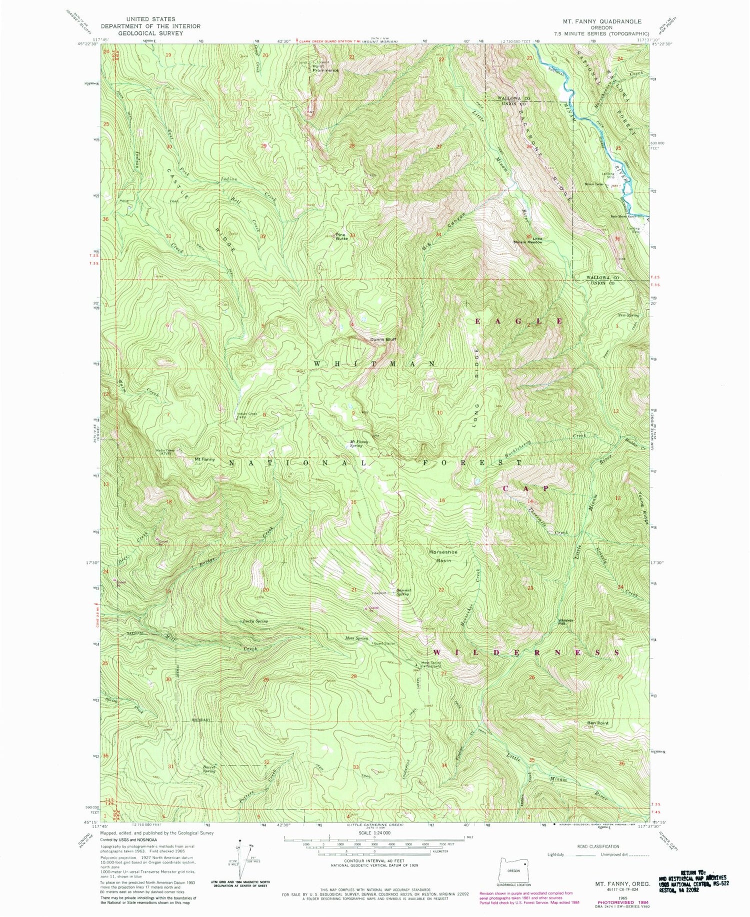 Classic USGS Mount Fanny Oregon 7.5'x7.5' Topo Map Image