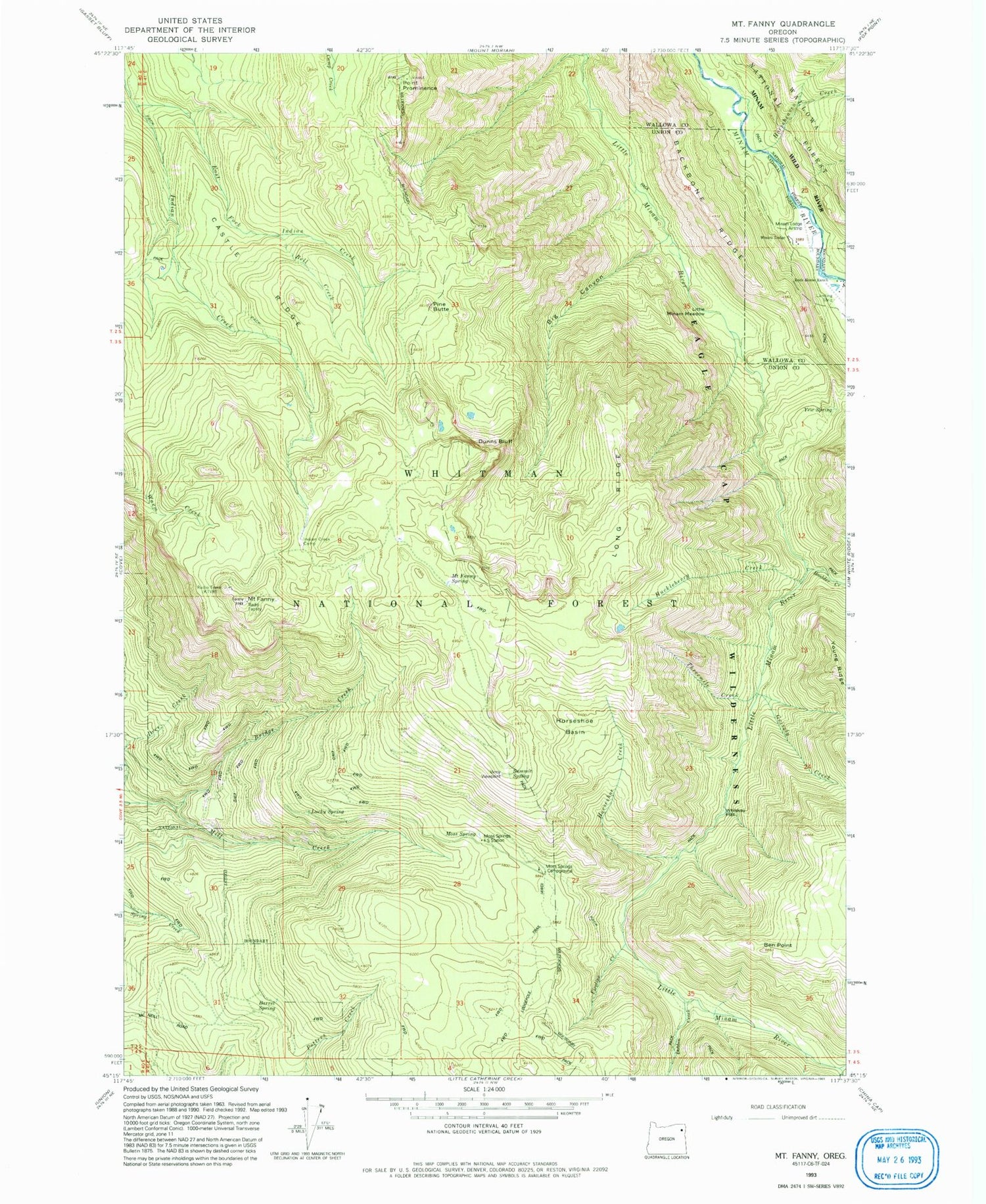 Classic USGS Mount Fanny Oregon 7.5'x7.5' Topo Map Image