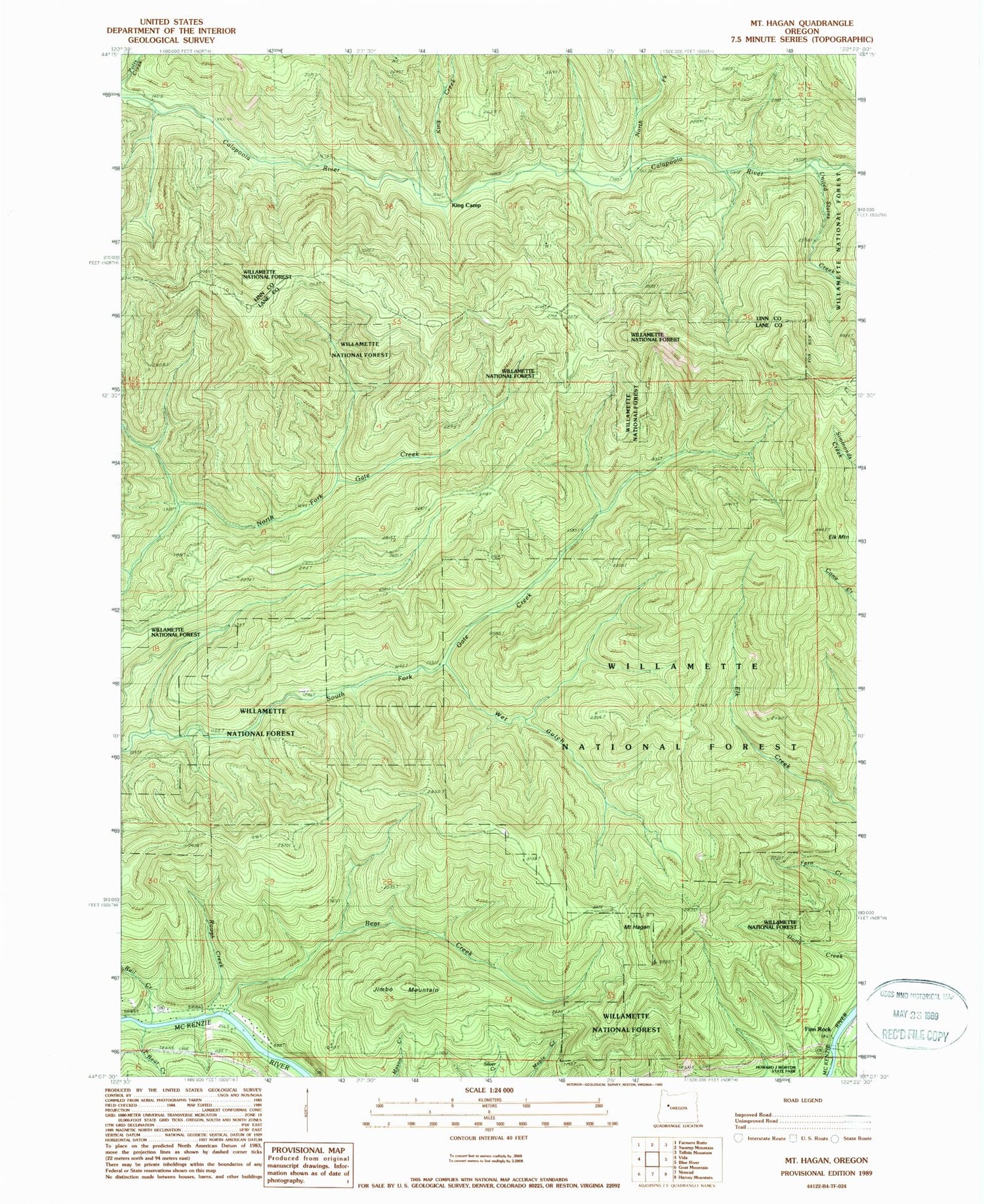 Classic USGS Mount Hagan Oregon 7.5'x7.5' Topo Map Image