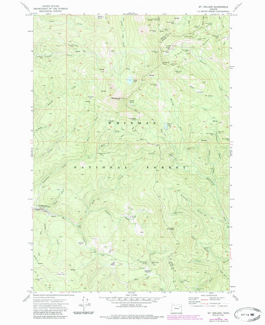 Classic USGS Mount Ireland Oregon 7.5'x7.5' Topo Map Image