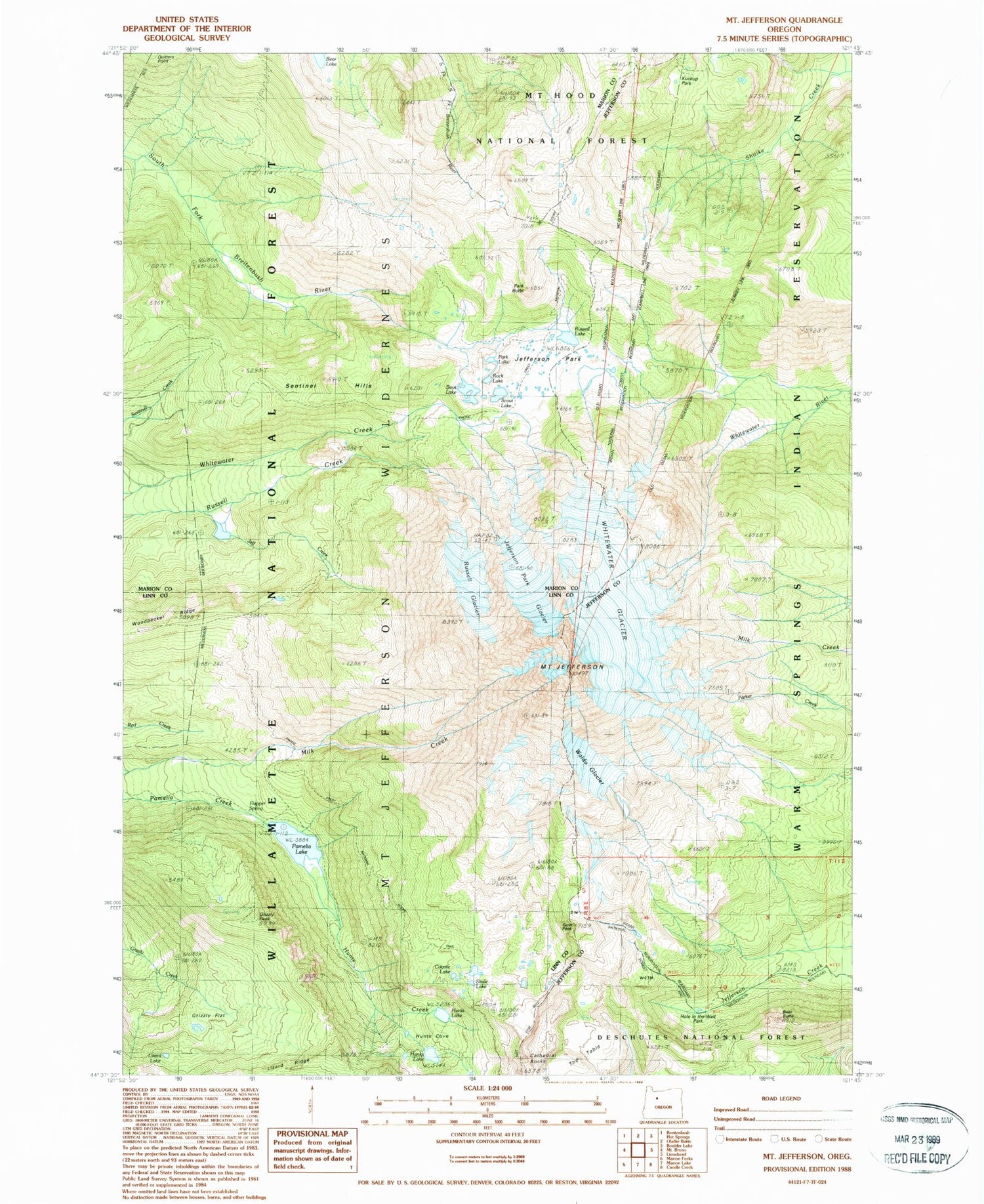 USGS Classic Mount Jefferson Oregon 7.5'x7.5' Topo Map Image