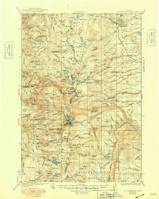 Historic 1930 Mount Jefferson Oregon 30'x30' Topo Map Image