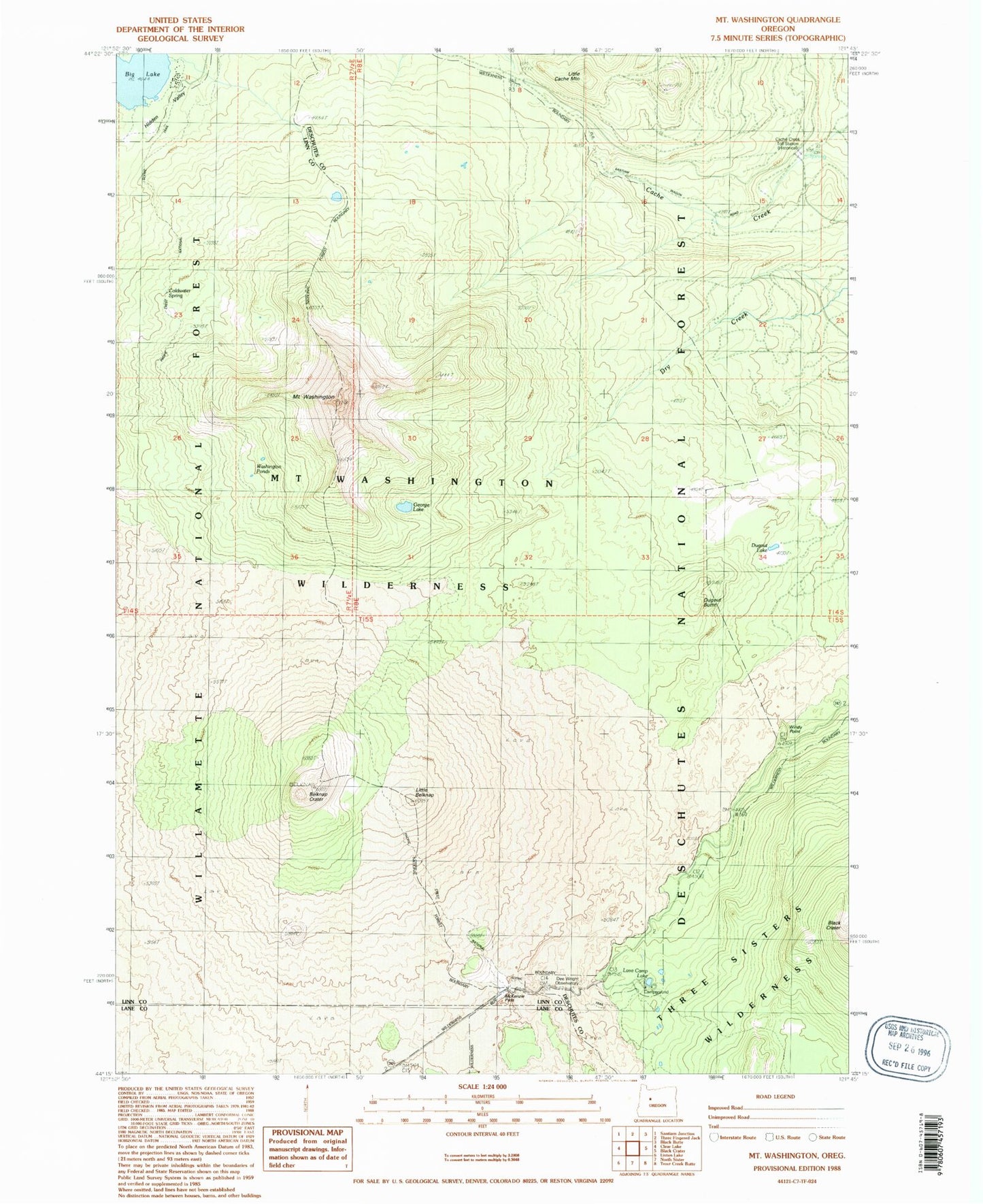 Classic USGS Mount Washington Oregon 7.5'x7.5' Topo Map Image