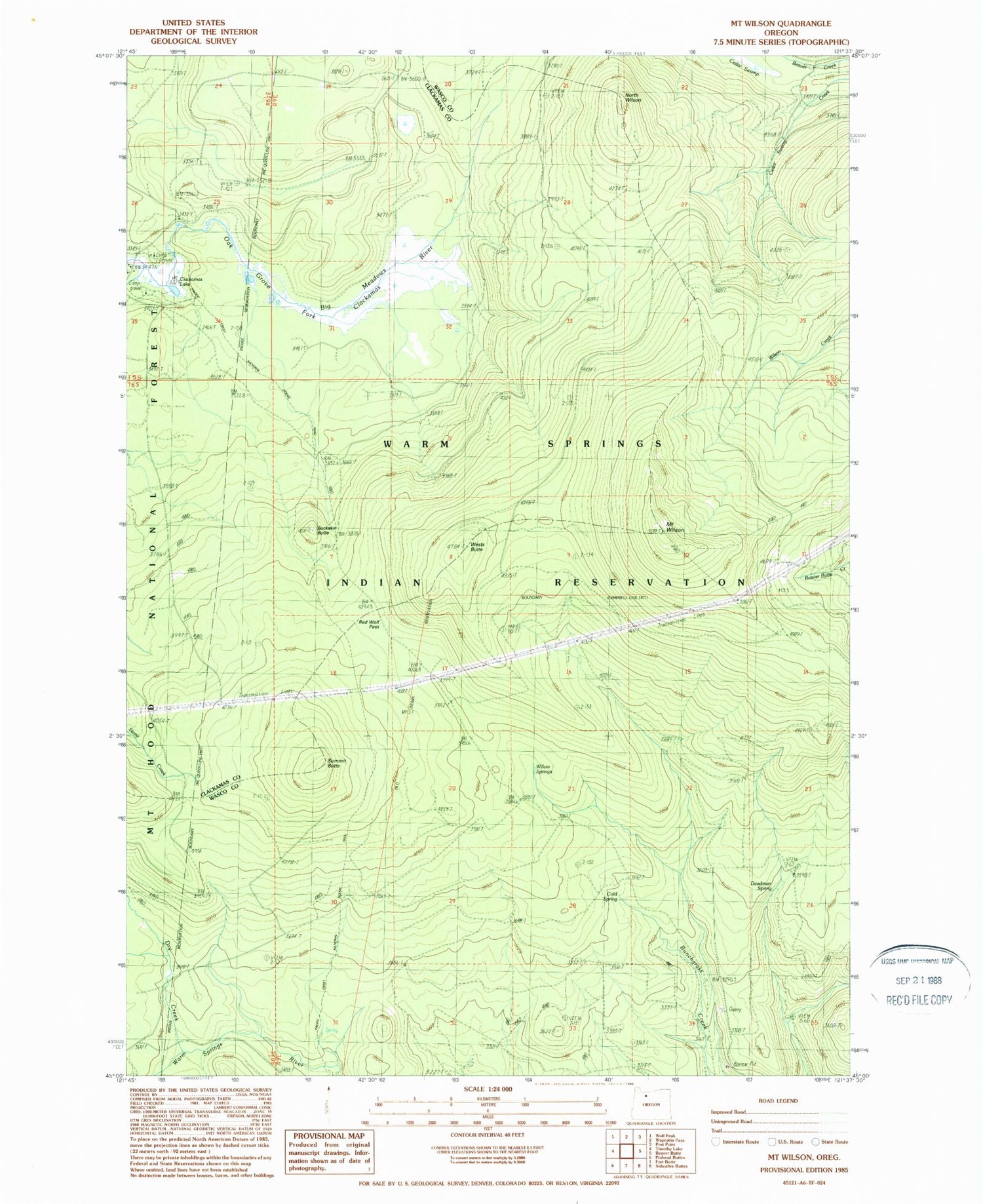 Classic USGS Mount Wilson Oregon 7.5'x7.5' Topo Map Image