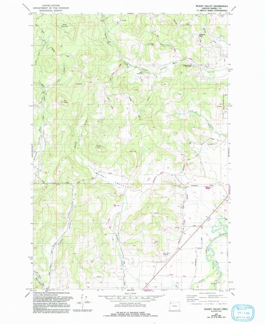 Classic USGS Muddy Valley Oregon 7.5'x7.5' Topo Map Image