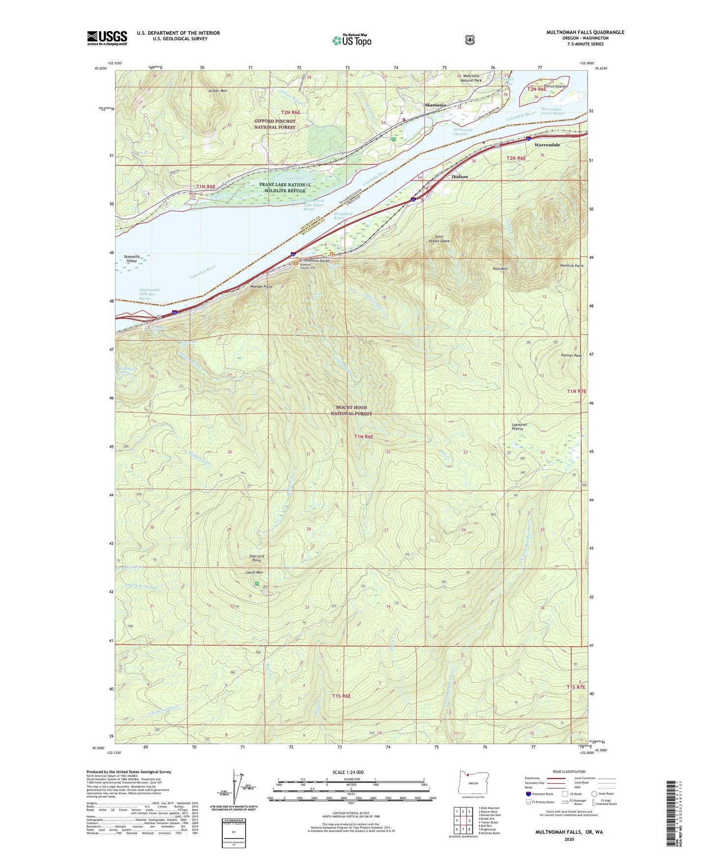 Multnomah Falls Oregon US Topo Map Image