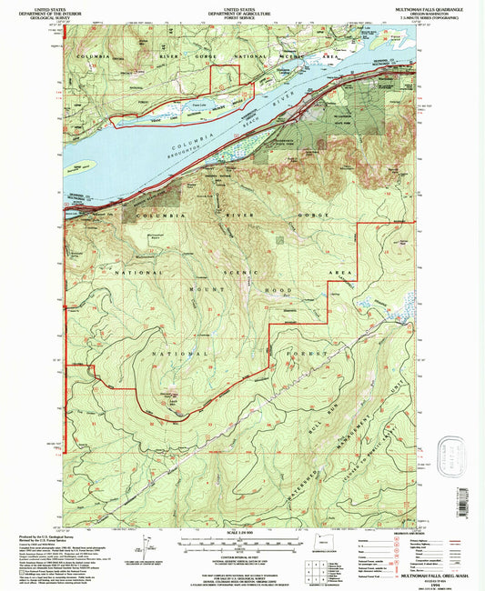 Classic USGS Multnomah Falls Oregon 7.5'x7.5' Topo Map Image
