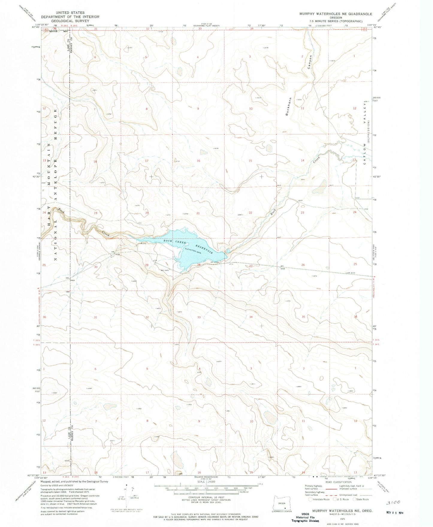 Classic USGS Murphy Waterholes NE Oregon 7.5'x7.5' Topo Map Image