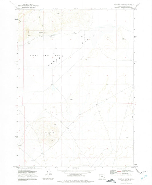 Classic USGS Mustang Butte Oregon 7.5'x7.5' Topo Map Image
