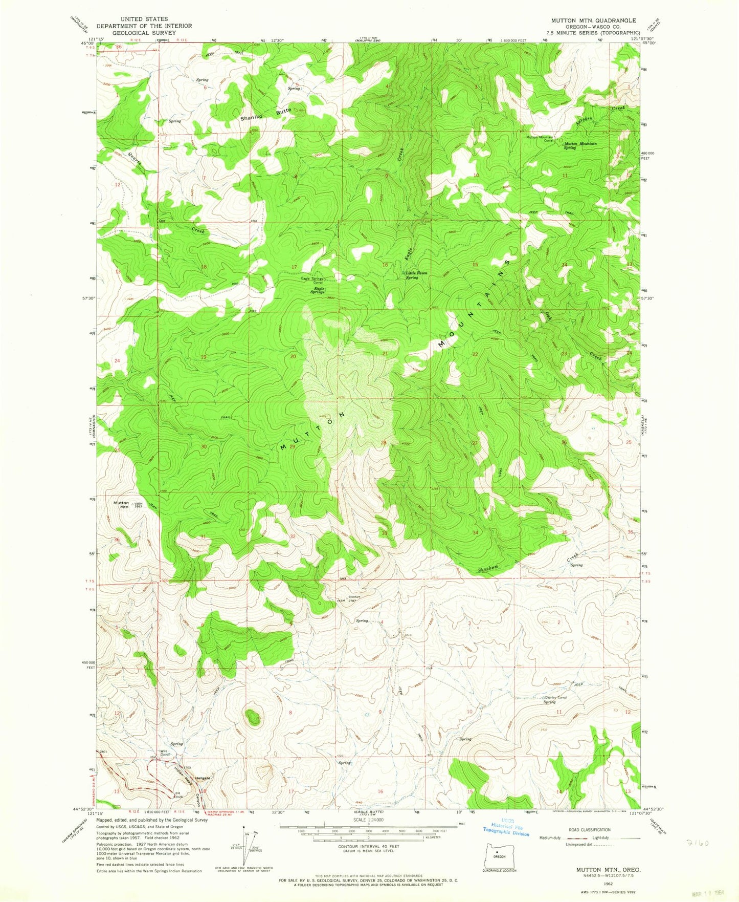 Classic USGS Mutton Mountain Oregon 7.5'x7.5' Topo Map Image