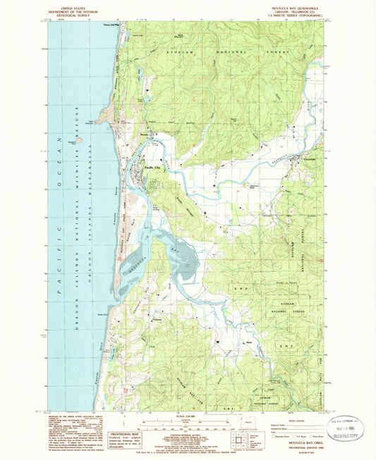 Classic USGS Nestucca Bay Oregon 7.5'x7.5' Topo Map Image