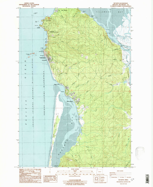 Classic USGS Netarts Oregon 7.5'x7.5' Topo Map Image