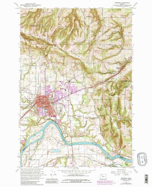 Classic USGS Newberg Oregon 7.5'x7.5' Topo Map Image