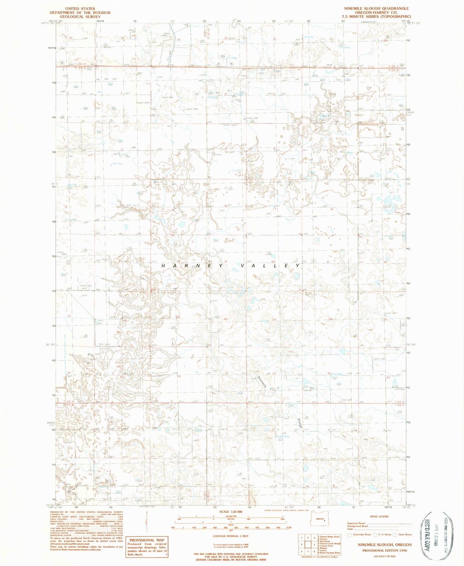 Classic USGS Ninemile Slough Oregon 7.5'x7.5' Topo Map Image