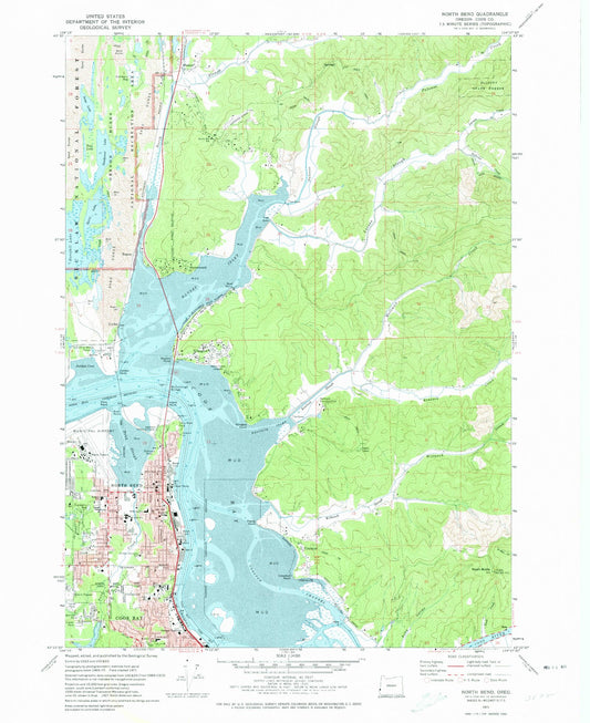 Classic USGS North Bend Oregon 7.5'x7.5' Topo Map Image