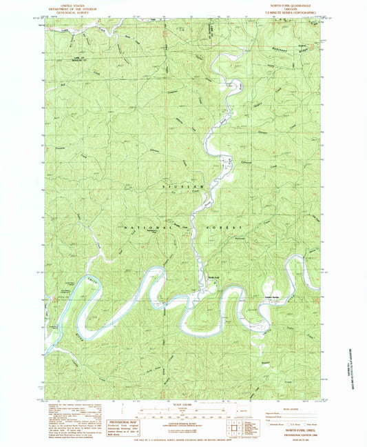 Classic USGS North Fork Oregon 7.5'x7.5' Topo Map Image