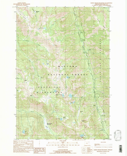 Classic USGS North Minam Meadows Oregon 7.5'x7.5' Topo Map Image