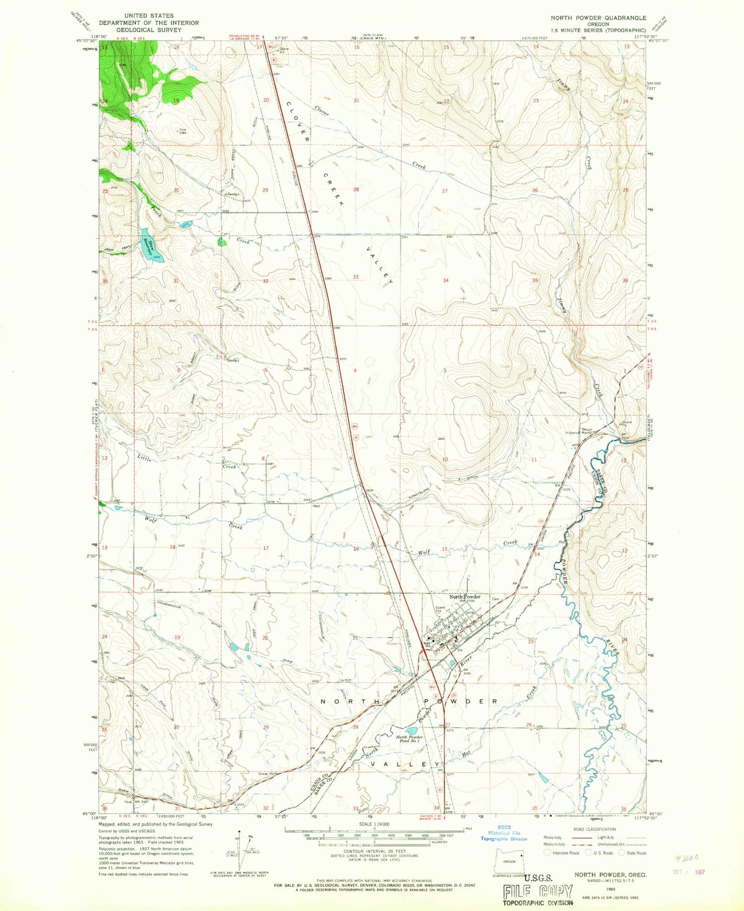 Classic USGS North Powder Oregon 7.5'x7.5' Topo Map Image