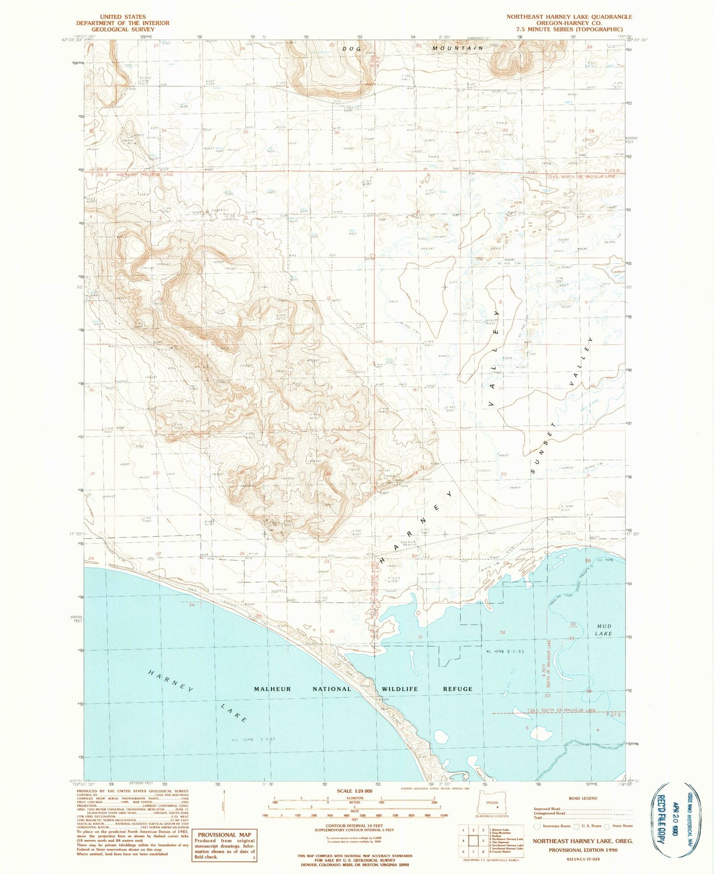 Classic USGS Northeast Harney Lake Oregon 7.5'x7.5' Topo Map Image