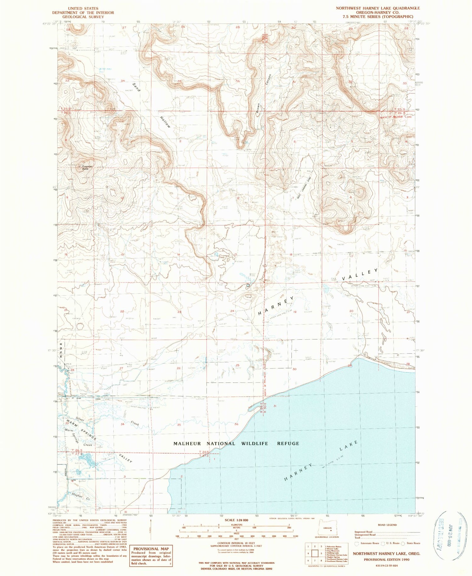 Classic USGS Northwest Harney Lake Oregon 7.5'x7.5' Topo Map Image