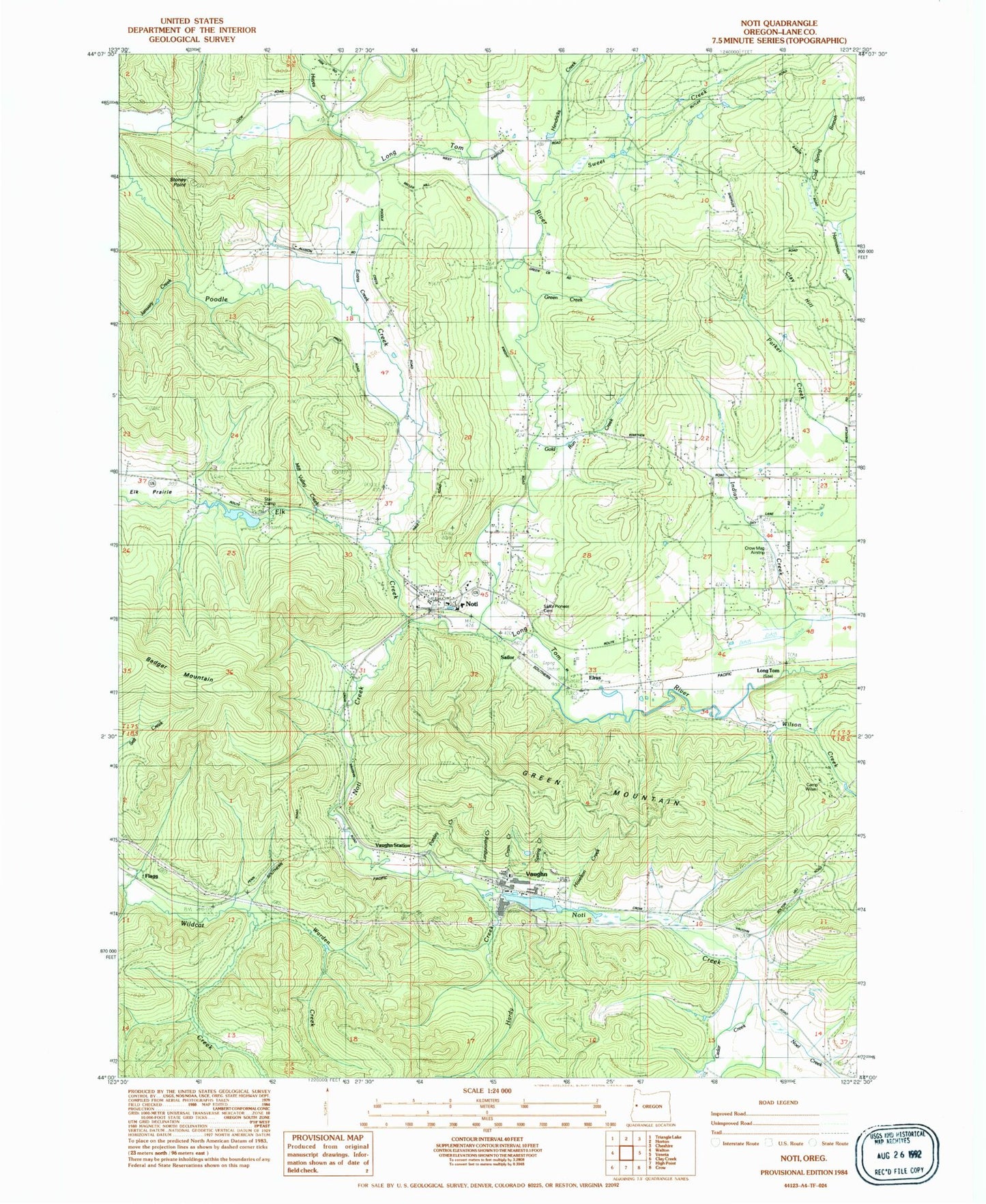 Classic USGS Noti Oregon 7.5'x7.5' Topo Map Image