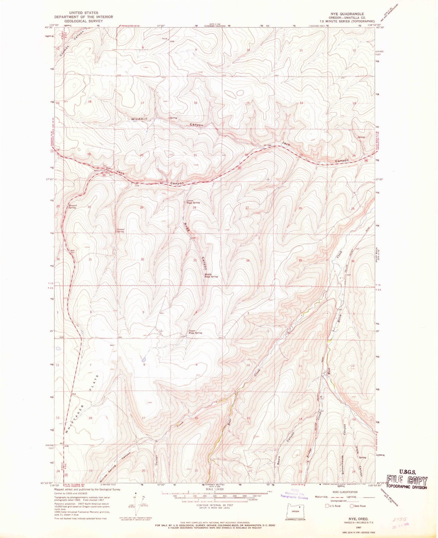 Classic USGS Nye Oregon 7.5'x7.5' Topo Map Image