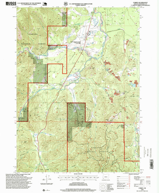 Classic USGS O'Brien Oregon 7.5'x7.5' Topo Map Image